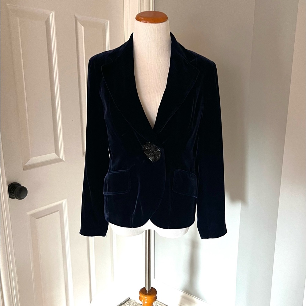 Navy Blue Velvet Blazer
